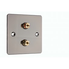 Polished Black Nickel / Gun Metal Flat plate - 2 Binding Post Speaker Wall Plate - 2 Terminals - No Soldering Required