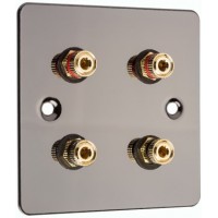 Polished Black Nickel / Gun Metal Flat plate - 4 Binding Post Speaker Wall Plate - 4 Terminals - No Soldering Required