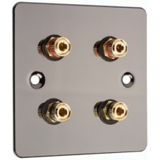 Polished Black Nickel / Gun Metal Flat plate - 4 Binding Post Speaker Wall Plate - 4 Terminals - No Soldering Required