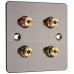 Polished Black Nickel / Gun Metal Flat plate - 4 Binding Post Speaker Wall Plate - 4 Terminals - No Soldering Required