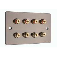 Polished Black Nickel / Gun Metal plate - 4.0 - 8 Binding Post Speaker Wall Plate - 8 Terminals - No Soldering Required