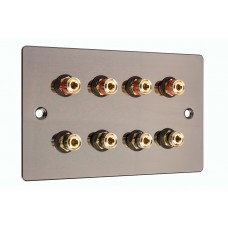 Polished Black Nickel / Gun Metal plate - 4.0 - 8 Binding Post Speaker Wall Plate - 8 Terminals - No Soldering Required