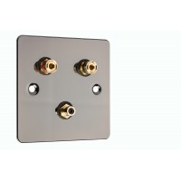 Polished Black Nickel / Gun Metal Flat plate 1.1 Speaker Wall Plate 2 Terminals + 1 RCA Phono Socket - 1 Gang - No Soldering Required