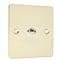 Polished Brass Flat Plate 1 x RCA Phono Audio Surround Sound Wall Face Plate - Rear Solder tab Connections