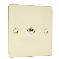 Polished Brass Flat Plate 1 x RCA Phono Audio Surround Sound Wall Face Plate - Rear Solder tab Connections