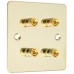 Polished Brass Flat plate 4 Binding Post Speaker Wall Plate - 4 Terminals - Rear Solder tab Connections