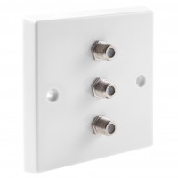 White Satellite F-type Wall Plate 3 x Nickel plated posts - No Soldering Required