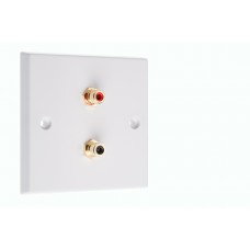 White 2 x RCA Phono Audio Surround Sound Wall Face Plate - Rear Solder tab Connections