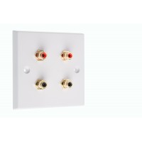 White RCA Phono Wall Plate 4 Terminal - No Soldering Required