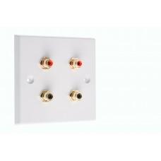 White RCA Phono Wall Plate 4 Terminal - No Soldering Required