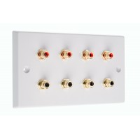 White RCA Phono Wall Plate 8 Terminal - No Soldering Required