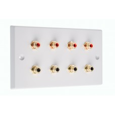 White RCA Phono Wall Plate 8 Terminal - No Soldering Required