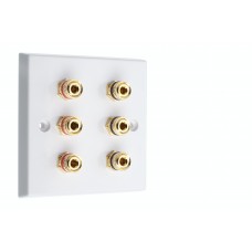 White Plastic 3.0 Speaker Wall Plate 6 Terminals - One Gang - No Soldering Required