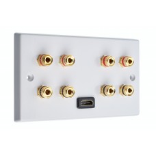 4.0 Surround Sound Speaker Wall Plate with Gold Binding Posts + 1 x 90' HDMI. NO SOLDERING REQUIRED