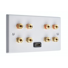 4.0 Surround Sound Speaker Wall Plate with Gold Binding Posts + 1 x HDMI. NO SOLDERING REQUIRED