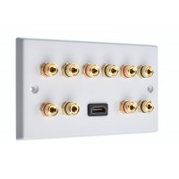 5.0 Surround Sound Speaker Wall Plate with Gold Binding Posts + 1 x HDMI. NO SOLDERING REQUIRED