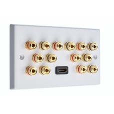 7.0 Surround Sound Speaker Wall Plate with Gold Binding Posts + 1 x HDMI. NO SOLDERING REQUIRED