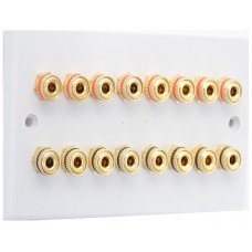 White 8.0 Speaker Panel Wall Plate 16 Terminals - Two Gang - No Soldering Required
