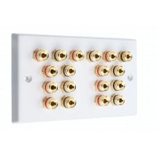 White 9.0 Speaker Wall Plate 18 Terminals - Two Gang - No Soldering Required