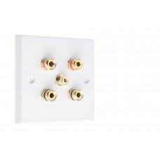 White Plastic 2.1 Speaker Wall Plate 4 Terminals + RCA Phono Socket - No Soldering Required