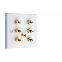 White Plastic 3.1 Speaker Wall Plate 6 Terminals + RCA Phono Socket - No Soldering Required