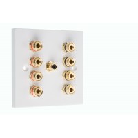 White Plastic 4.1 Speaker Wall Plate 8 Terminals + RCA Phono Socket - One Gang - No Soldering Required