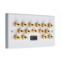 7.1 Surround Sound Speaker Wall Plate with Gold Binding Posts + 1 x RCA Socket + 1 x HDMI. NO SOLDERING REQUIRED