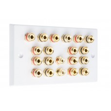 White  9.2 Speaker Wall Plate 18 Terminals + 2 RCA Phono Sockets - Two Gang - No Soldering Required