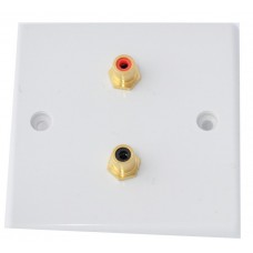 White Slimline 2 x  RCA Phono Audio Surround Sound Wall Face Plate - Rear Solder tab Connections