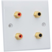 White Slimline 4 x RCA Phono Audio Surround Sound Wall Face Plate - Rear Solder tab Connections