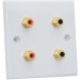 White Slimline 4 x RCA Phono Audio Surround Sound Wall Face Plate - Rear Solder tab Connections