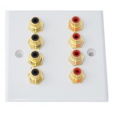 White Slimline 8 x RCA Phono Audio Surround Sound Wall Face Plate - Rear Solder tab Connections