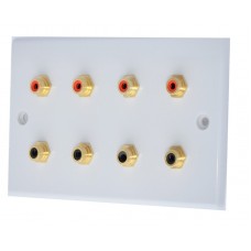 White Slimline 8 x RCA Phono Audio Surround Sound Wall Face Plate - Rear Solder tab Connections