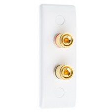 White Architrave 2 Binding Post Speaker Wall Plate - 2 Terminals - Rear Solder tab Connections