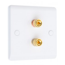 White Slimline 2 Binding Post Speaker Wall Plate - 2 Terminals - Rear Solder tab Connections