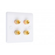 White Slimline 4 Binding Post Speaker Wall Plate - 4 Terminals - Rear Solder tab Connections