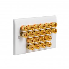 White Slimline 10.0 - 20 Binding Post Speaker Wall Plate - 20 Terminals - Rear Solder tab Connections