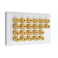 White Slimline 11.0 - 22 Binding Post Speaker Wall Plate - 22 Terminals - Rear Solder tab Connections