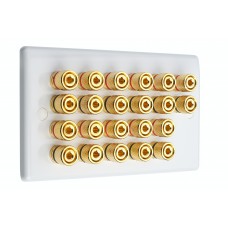 White Slimline 11.0 - 22 Binding Post Speaker Wall Plate - 22 Terminals - Rear Solder tab Connections
