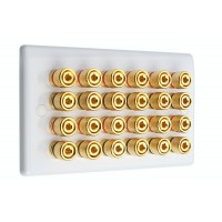 White Slimline 12.0 - 24 Binding Post Speaker Wall Plate - 24 Terminals - Rear Solder tab Connections