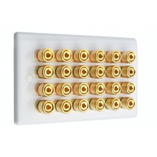 White Slimline 12.0 - 24 Binding Post Speaker Wall Plate - 24 Terminals - Rear Solder tab Connections