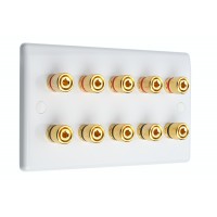 White Slimline 5.0 - 10 Binding Post Speaker Wall Plate - 10 Terminals - Rear Solder tab Connections