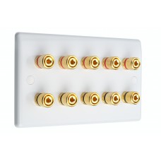 White Slimline 5.0 - 10 Binding Post Speaker Wall Plate - 10 Terminals - Rear Solder tab Connections