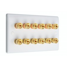 White Slimline 6.0 - 12 Binding Post Speaker Wall Plate - 12 Terminals - Rear Solder tab Connections
