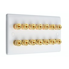 White Slimline 7.0 - 14 Binding Post Speaker Wall Plate - 14 Terminals - Rear Solder tab Connections