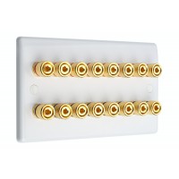 White Slimline 8.0 - 16 Binding Post Speaker Wall Plate - 16 Terminals - Rear Solder tab Connections
