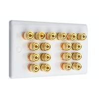 White Slimline 9.0 - 18 Binding Post Speaker Wall Plate - 18 Terminals - Rear Solder tab Connections