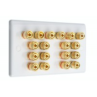 White Slimline 9.0 - 18 Binding Post Speaker Wall Plate - 18 Terminals - Rear Solder tab Connections