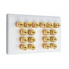 White Slimline 9.0 - 18 Binding Post Speaker Wall Plate - 18 Terminals - Rear Solder tab Connections