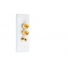 White Slimline Architrave 1.1  Speaker Wall Plate - 2 Terminals + RCA - Rear Solder tab Connections